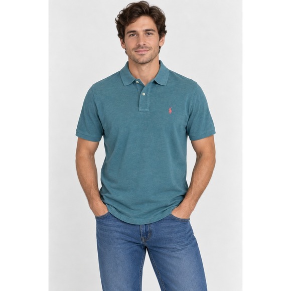 Polo Ralph Lauren Other - Polo Ralph Lauren Mens L Teal Blue Heather Pique Polo Shirt Cotton Bright Pony